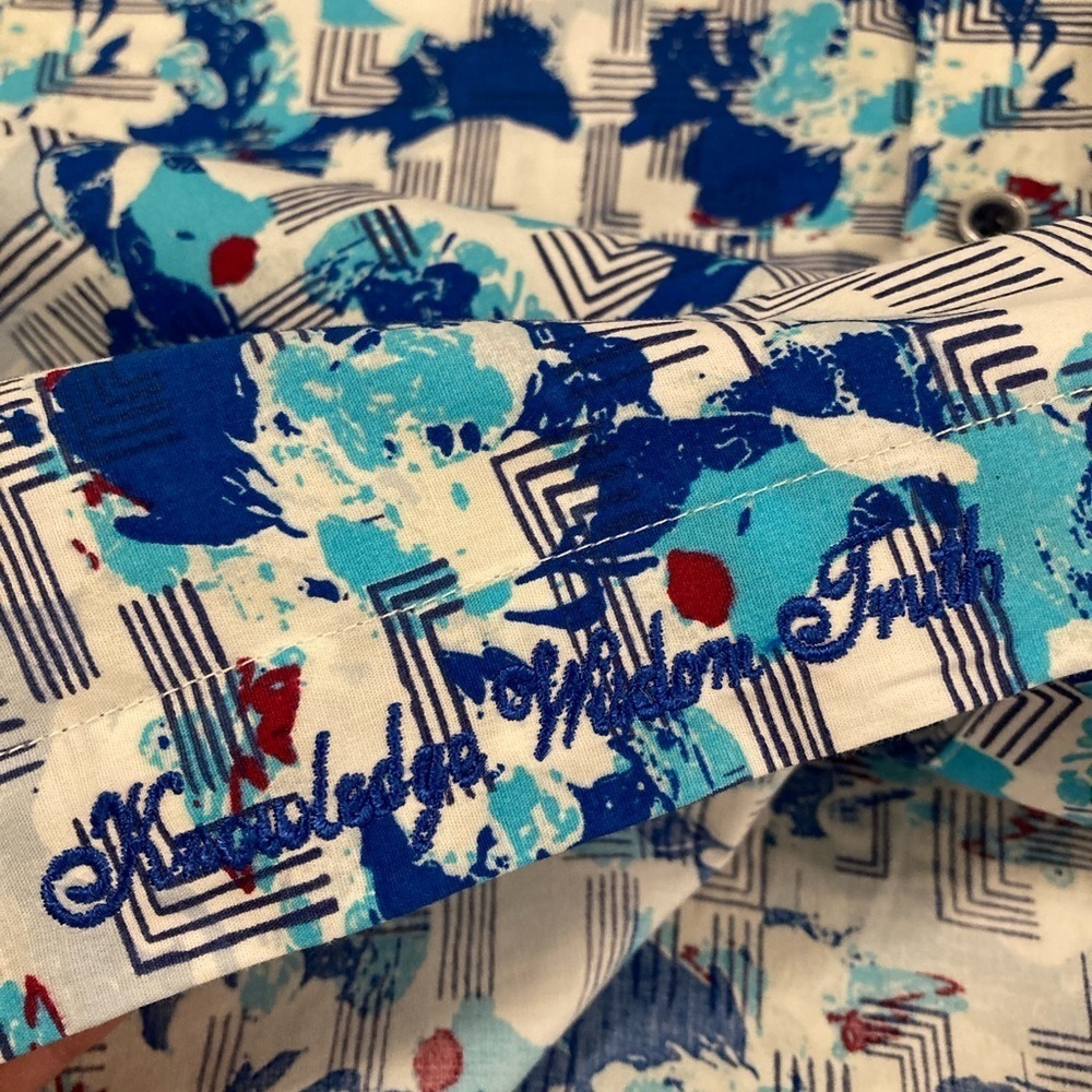 Robert Graham Short Sleeve Button Down Abstract Blue Print Shirt Medium - Picture 6 of 11